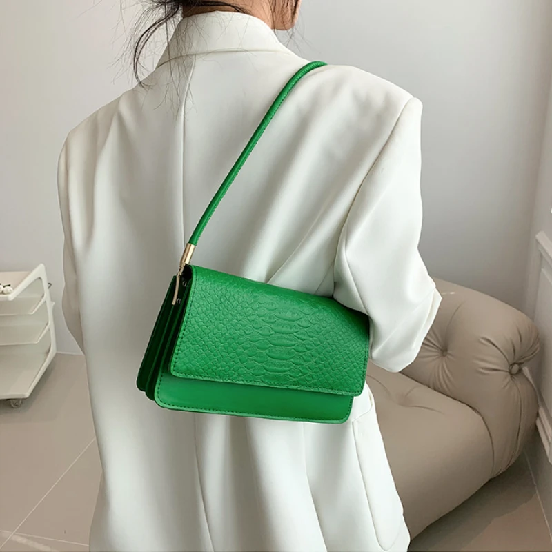 Handbag Shoulder Bag Small Mini Square Bags for Women 2023 New Crocodile Embossed Solid Color Underarm Bag Casual All-match