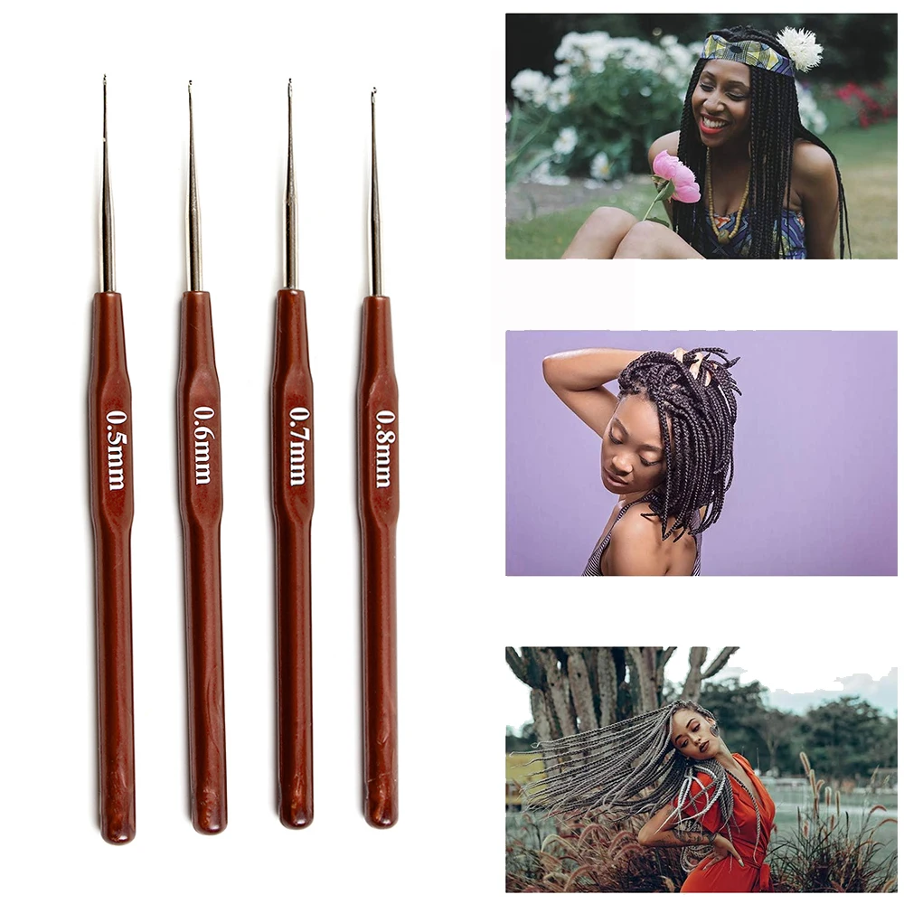 

4PCS Crochet Hooks For Dreadlocks Plastic Soft Handles Crochet Hook Weave Needles With Stainless Steel 0.5mm 0.6mm 0.7mm 0.8mm