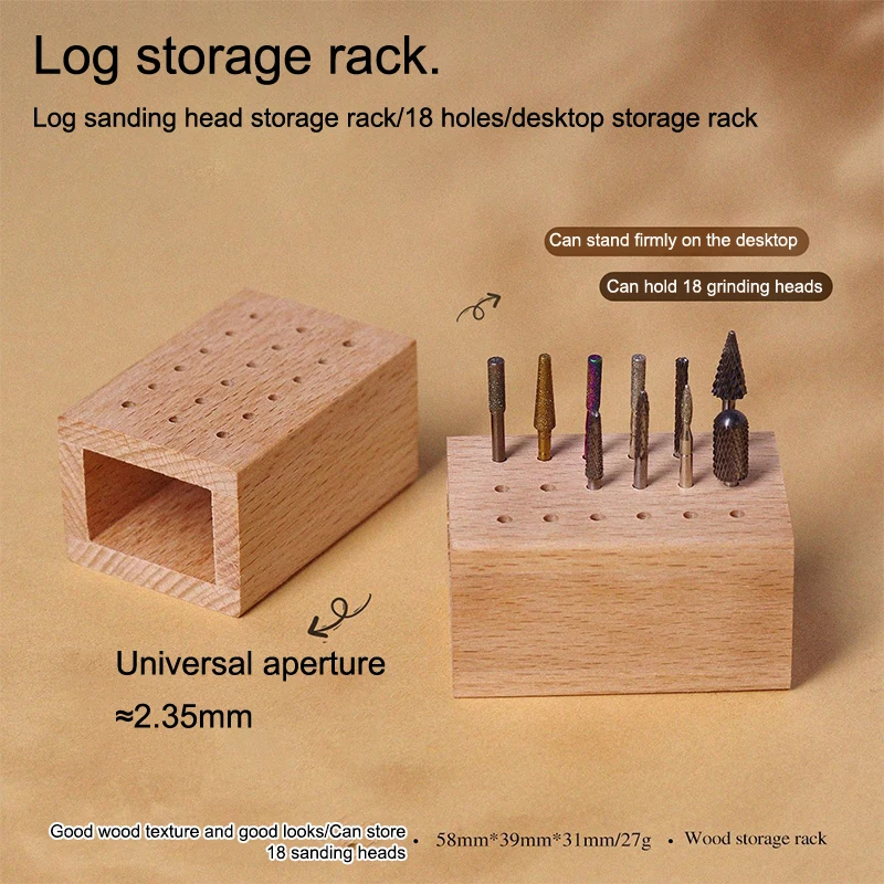 18 Holes Wood Nail Drill Bits Holder Stand Display Storage Box Nail Grind Head Organizer Empty Container Case Manicure Tool