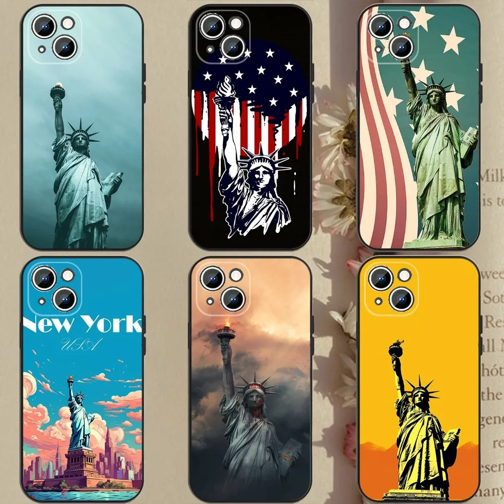 Statue of Liberty  Phone Case Phone Case For Apple iPhone 15,14,13,12,11,XS,XR,X,8,7,Pro,Max,Plus,mini Silicone Black Cover