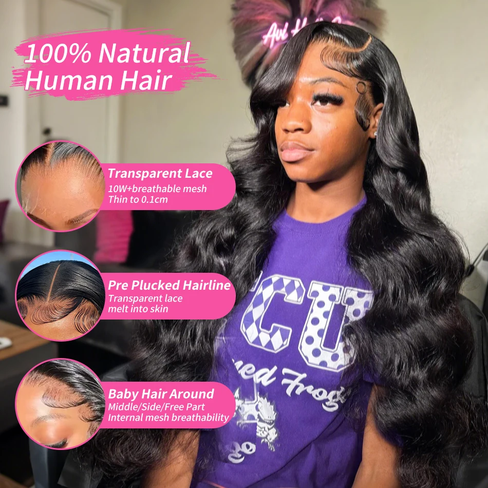 100 Human Hair Wigs Lace Front Wig HD 13x6 Frontal Half Raw 250 Density Black Loose Body Wave Pre Cut Long for Women