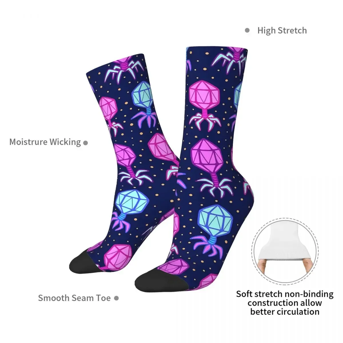 Bacteriophage Socks Harajuku Sweat Absorbing Stockings All Season Long Socks Accessories for Man's Woman's Gifts