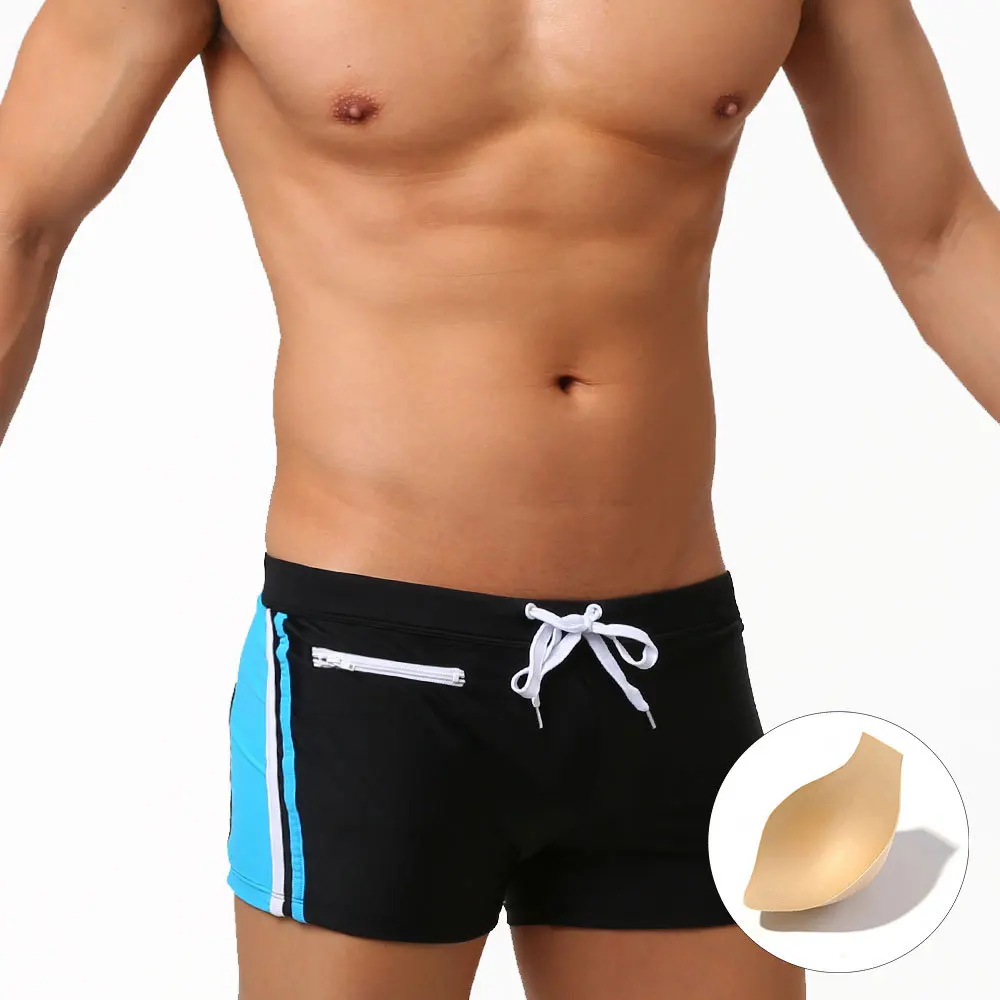 2024 New Men\'s Color Blocked Fashion Swimming Trunks With Cup Cover Anti Glare 3D Bag  Colorful Beach Pants Men\'s Home Underwear