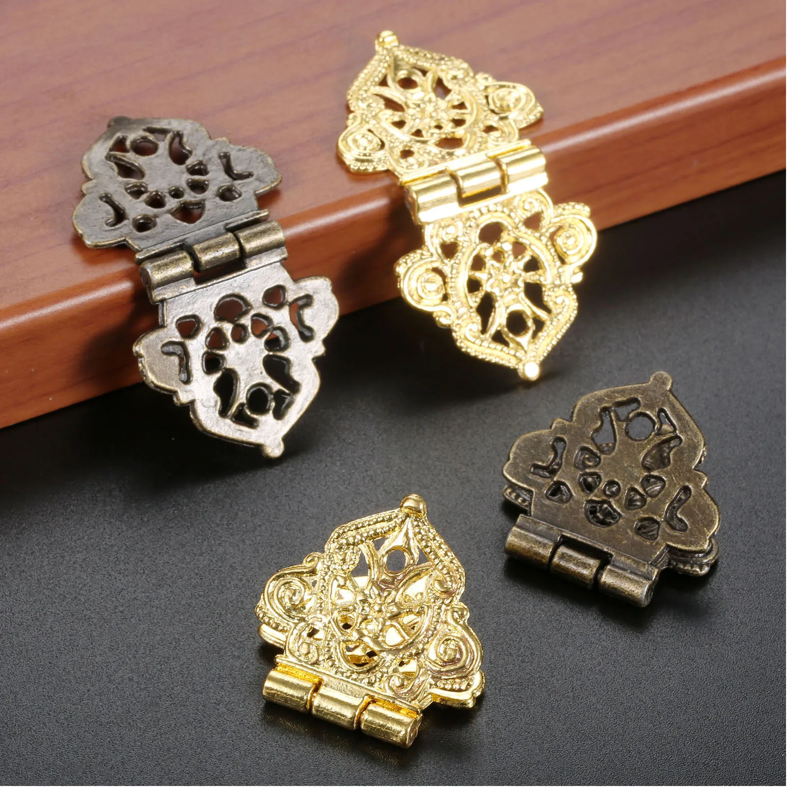 2Pcs Hinges w/screw Antique Bronze/Gold 53*28mm Lace Decor Door Cabinet Jewelry Box Drawer Cupboard Furniture Old Fashion style