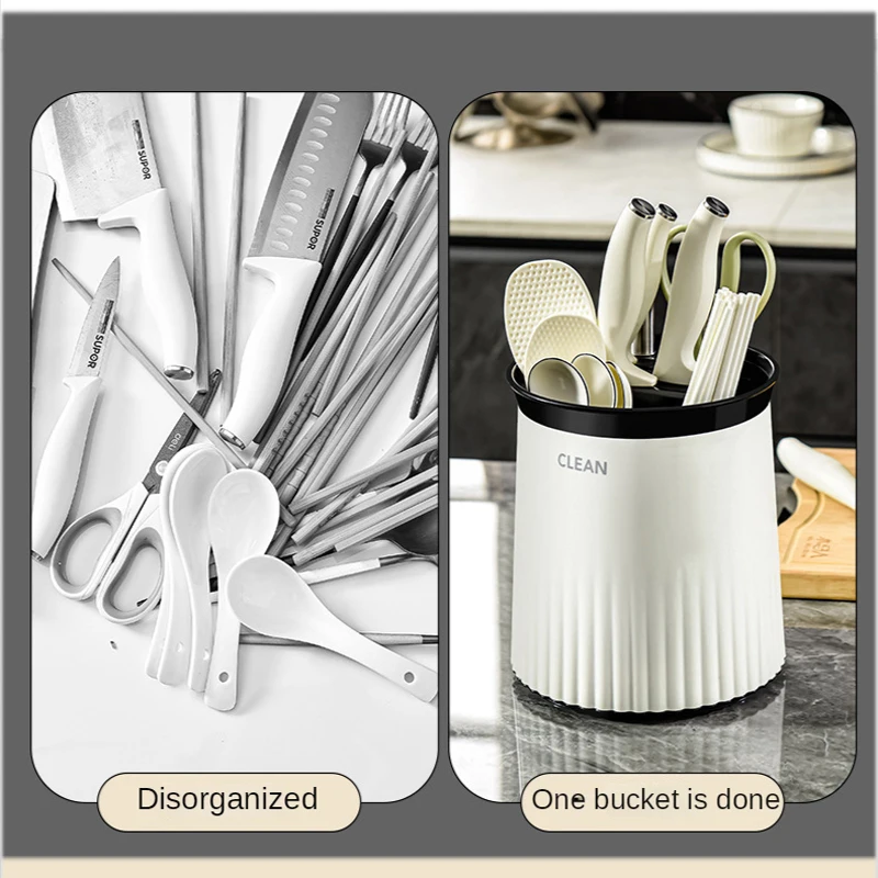 Rotating Kitchen Knife Holder Multi-Function Plastic Stands Integrated Storage Rack Fork Chopsticks Scissors Utensil Accessories