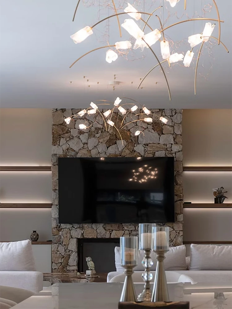 Modern Tulips Pendant Lights Textured Lustre Flowers Home-applicant Elegant Led Dimmable Lamps Suspension For Villa Hotel Stairs