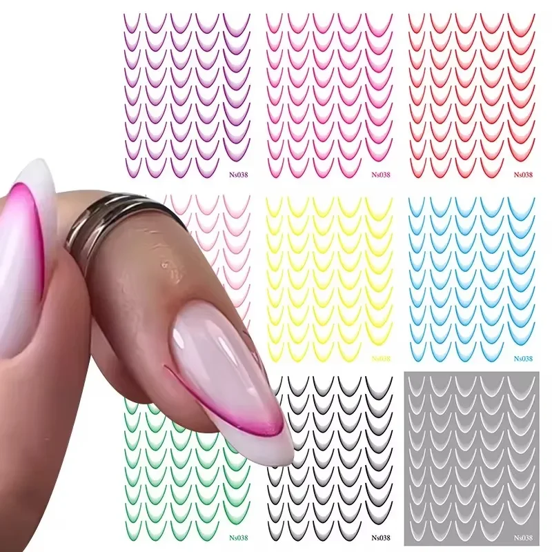 Gradiëntkleur Franse Manicure Nail Art Ontwerpen Stickers Zelfklevende Nageltips Gidsen Voor Diy Decoratie Stencil Tools