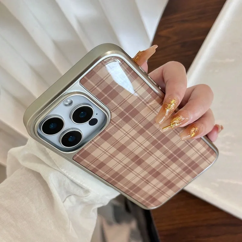 Чехол для телефона в клетку с серебряным краем в стиле ретро Майяра, чехол из ТПУ с защитой от падения для iPhone XR/11/12/13/14/15/16/17 Pro Max, чехол для телефона