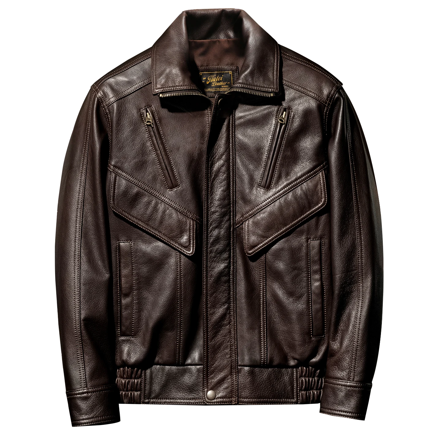 Brown Autumn Leather Jacket Men Retro Style Plus Size 5XL Genuine Natural Sheepskin Turn-Down Collar Smart Casual Coat