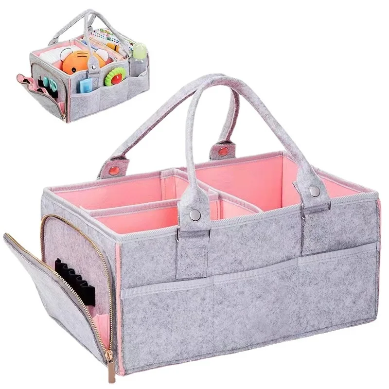 

Mom Nappy Bags Portable Foldable Felt Diaper Storage Bag Clothes Handbag Baby Diaper Organizer Storage Basket Travel Organizer