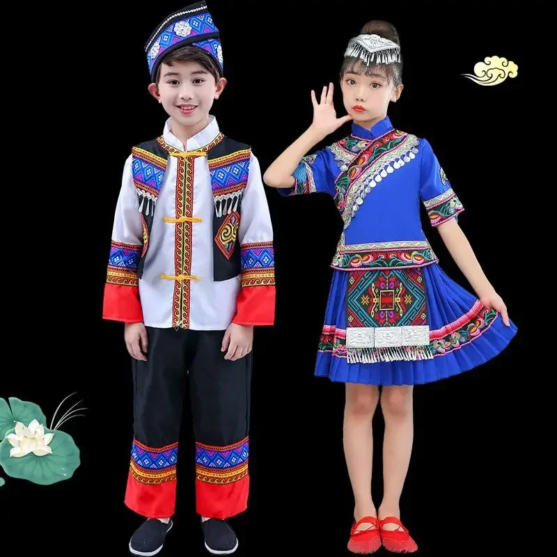 Chinese Traditional Hmong Costume Miao Dance National Perform Dance Wear Girls Minority Classical Stage Dance Modern Dress