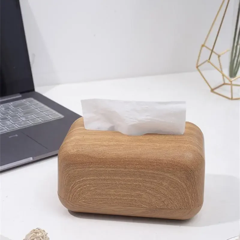Tissue Box Napkin Storage Holder Wooden Cover ABS Toilet Paper Case Container Simple Stylish Home Car Desktop Organizer