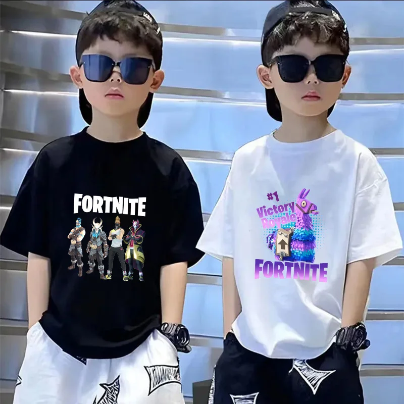 Fortnite Boys เสื้อแขนสั้นร้อนเกมพิมพ์เด็กเสื้อยืดฤดูร้อนเสื้อผ้าเด็กน่ารักการ์ตูน Casual Tees ตลกของขวัญวันเกิด