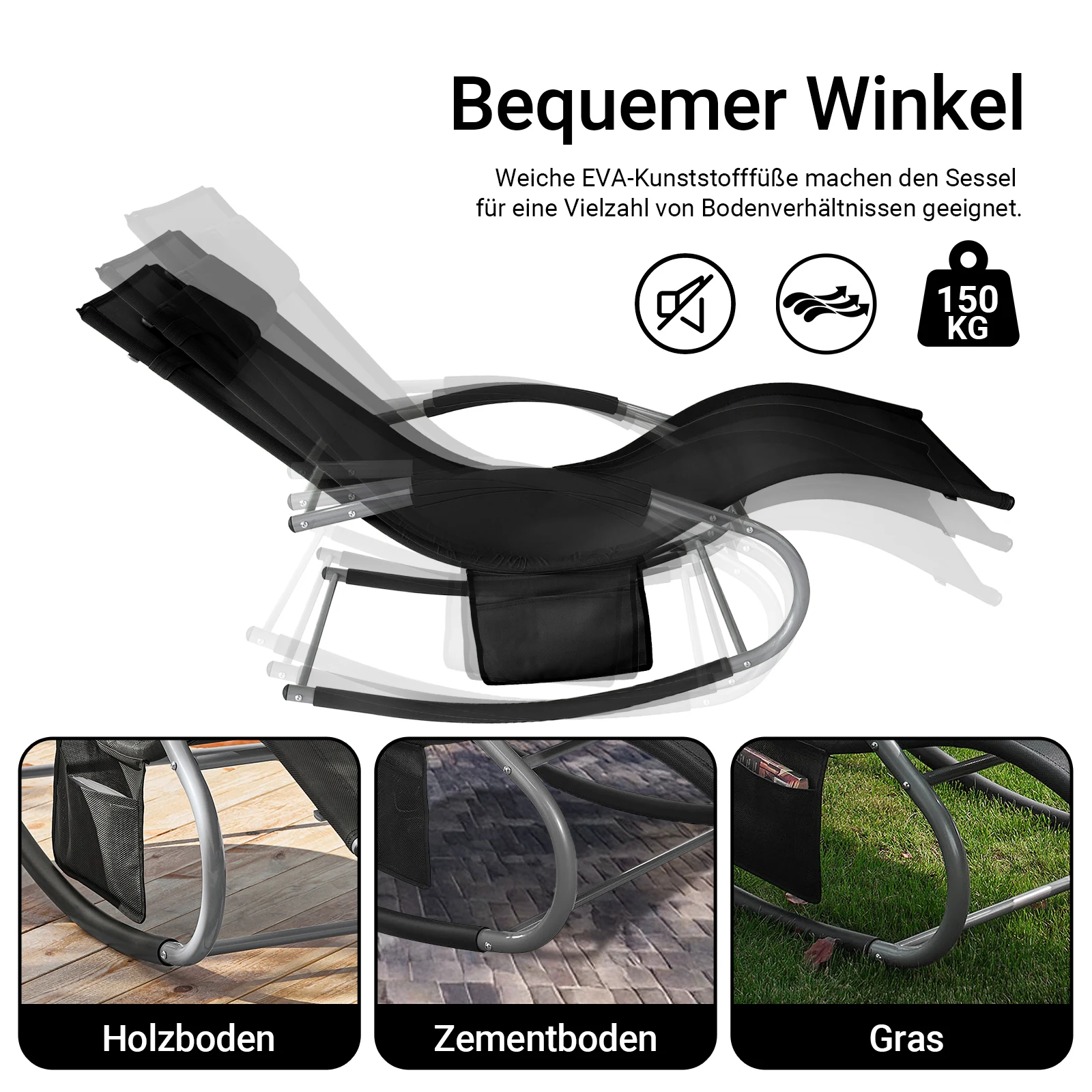 SoBuy OGS28 Sonnenliege Gartenliege wetterfest Liegestuhl Schaukelstuhl mit Kopfkissen Outdoor Terrasse Balkon Camping bis 150kg – Detail 8