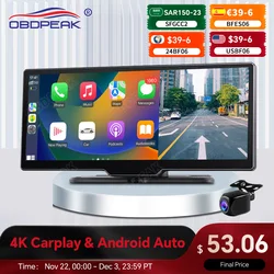 K2 Car Mirror Dash Cam 4K Video Recording Carplay & Android Auto Wireless GPS Navigation Dashboard DVR BT AUX Output Dual Lens