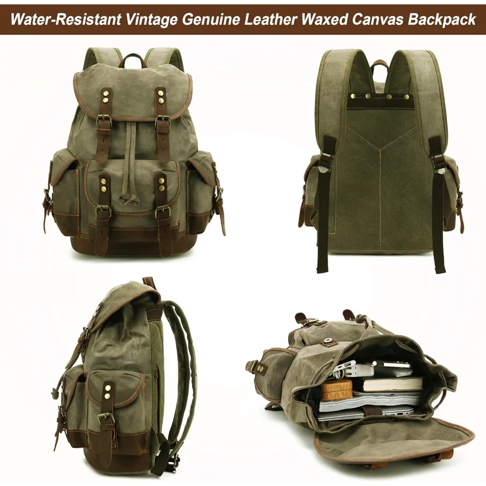 حقيبة ظهر جلدية كلاسيكية من القماش: حقيبة ظهر متينة ذات سعة كبيرة للرجال والنساء، مثالية للسفر والاستخدام الجامعي