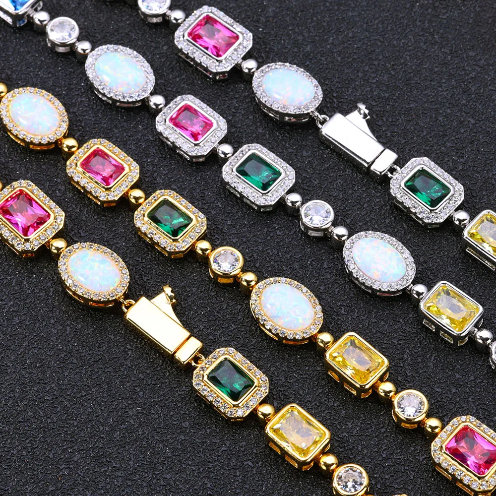 Hip Hop Jewelry Platinum Jade Diamond Bracelet Colored Gemstone Necklace Brass 5A Zircon Couple Anniversary Gift
