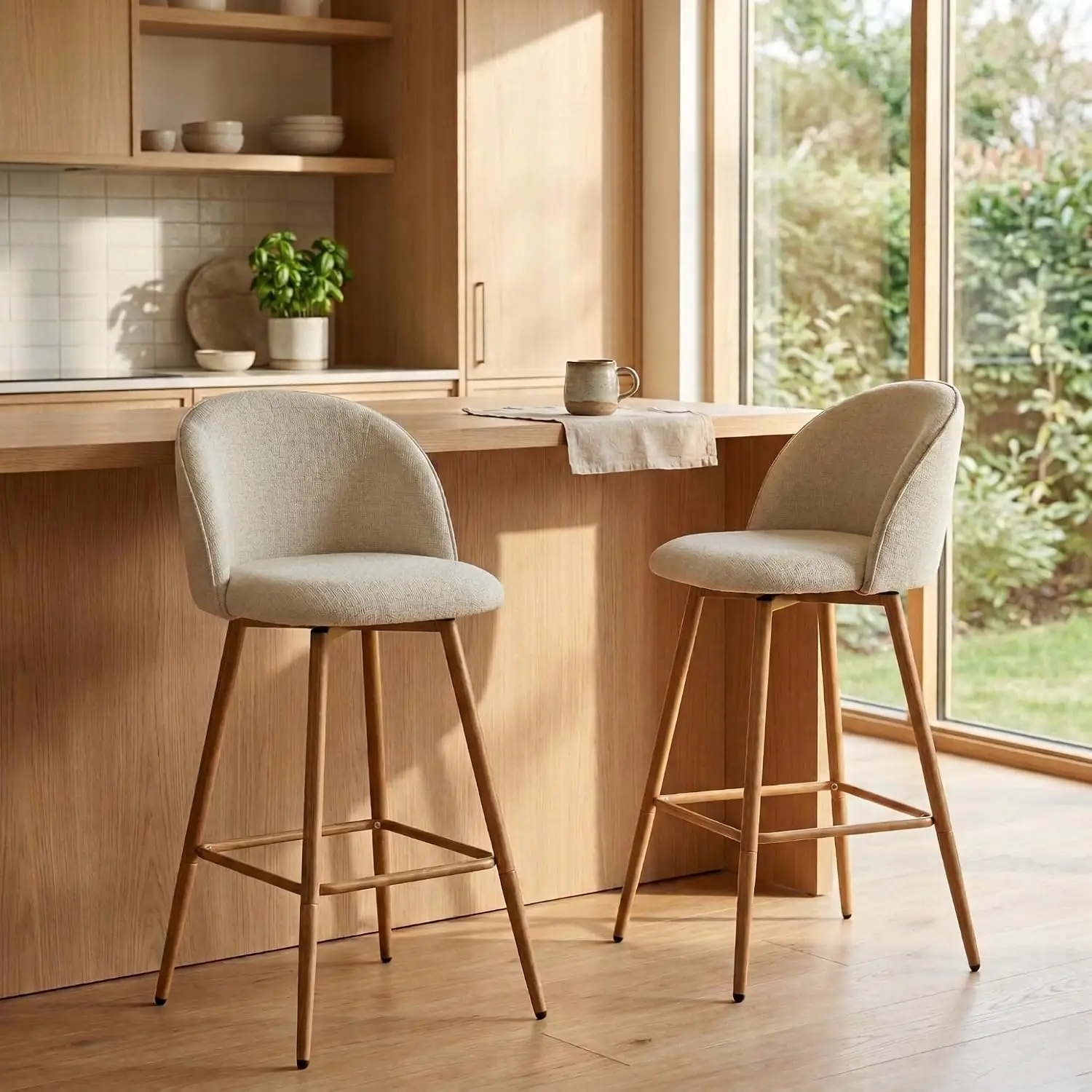 Set of 2 Swivel Counter Height Bar Stools with Ergonomic Seat Footrest and 26 Inch Seat Height for Kitchen Island, Customized