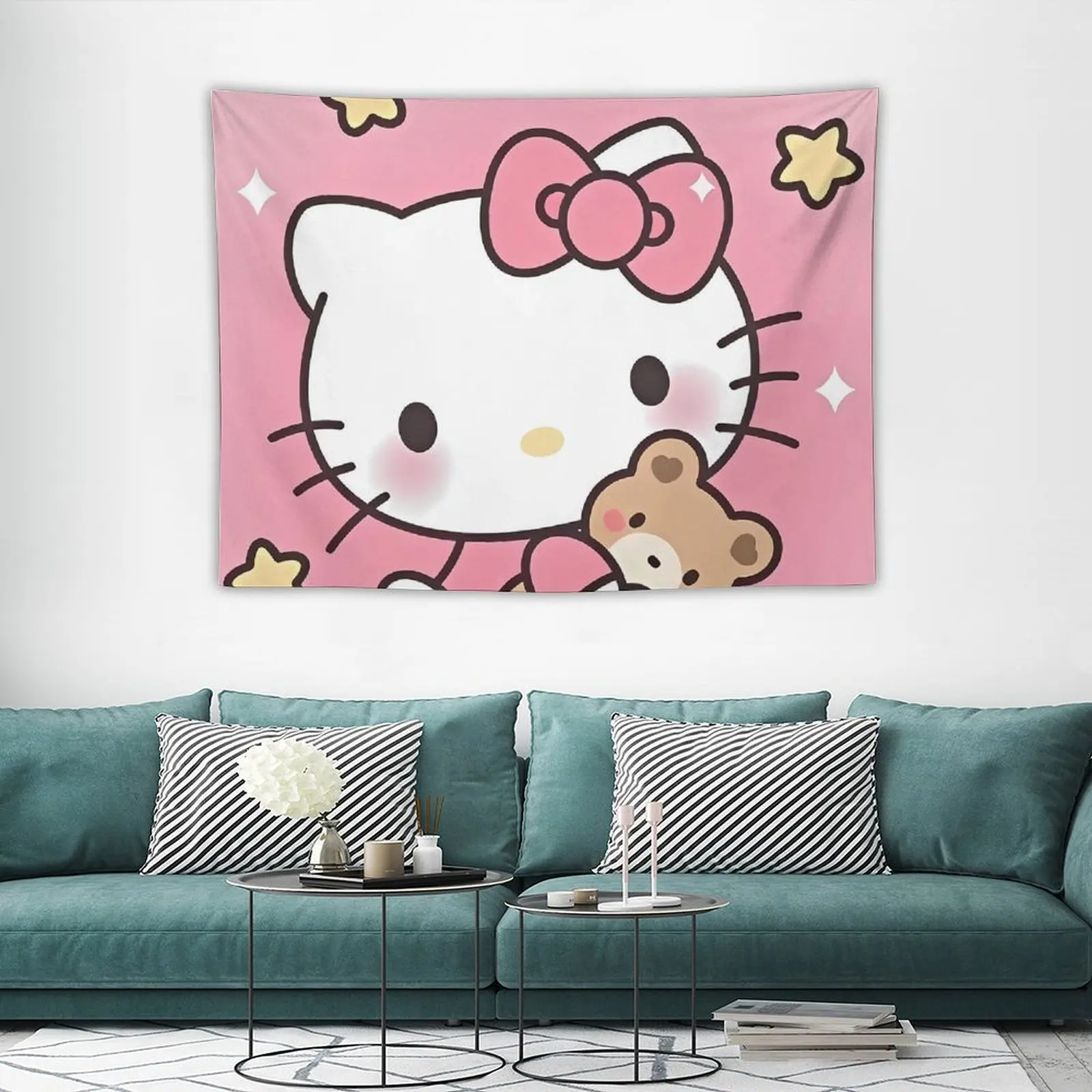 

Hello Kitty Kawaii Cartoon Wall Tapestry Hanging Picture Tapestries Bedroom Living Room Home Background Cloth Wall
