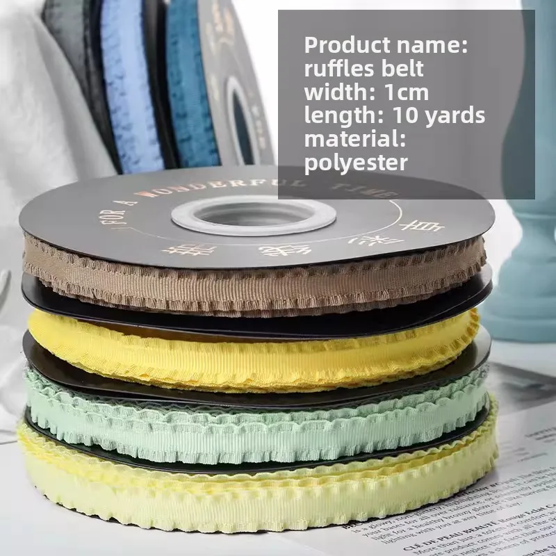 10 jardas/rolo 1cm duplo babados fita de renda festa de aniversário de casamento pacote de presente suprimentos diy roupas acessórios para o cabelo fita