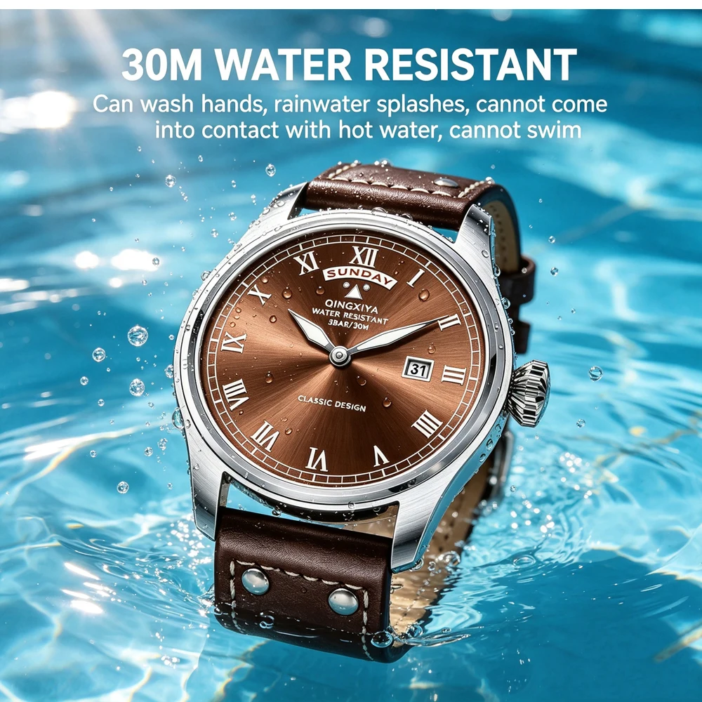 QINGXIYA Modische Casual Herren Quarzuhr Luxus Leder Wasserdichte Sportuhr Militäruhr für Männer Relogio Masculino – Detail 7