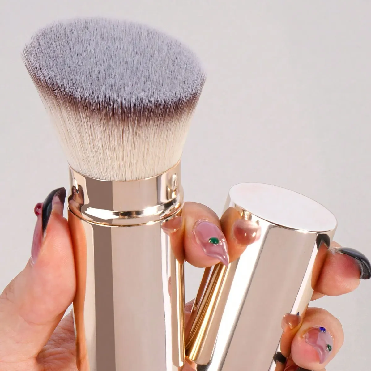 1pc profissional facial cabeça oblíqua escova retrátil, pincel de maquiagem, blush escova de fundação, pincel de pó solto, syntheti