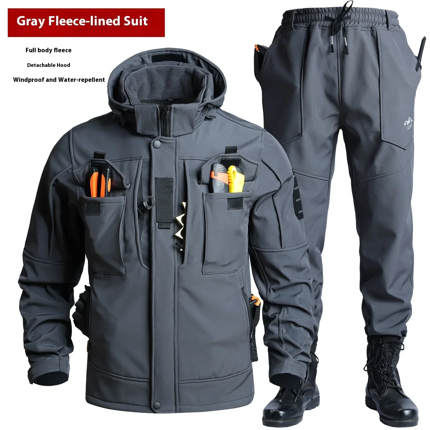 Men's New Tactical Soft Shell Jacket Pants Set Waterproof Windproof Winter Fleece Lined Work Suit Outdoor Sports
