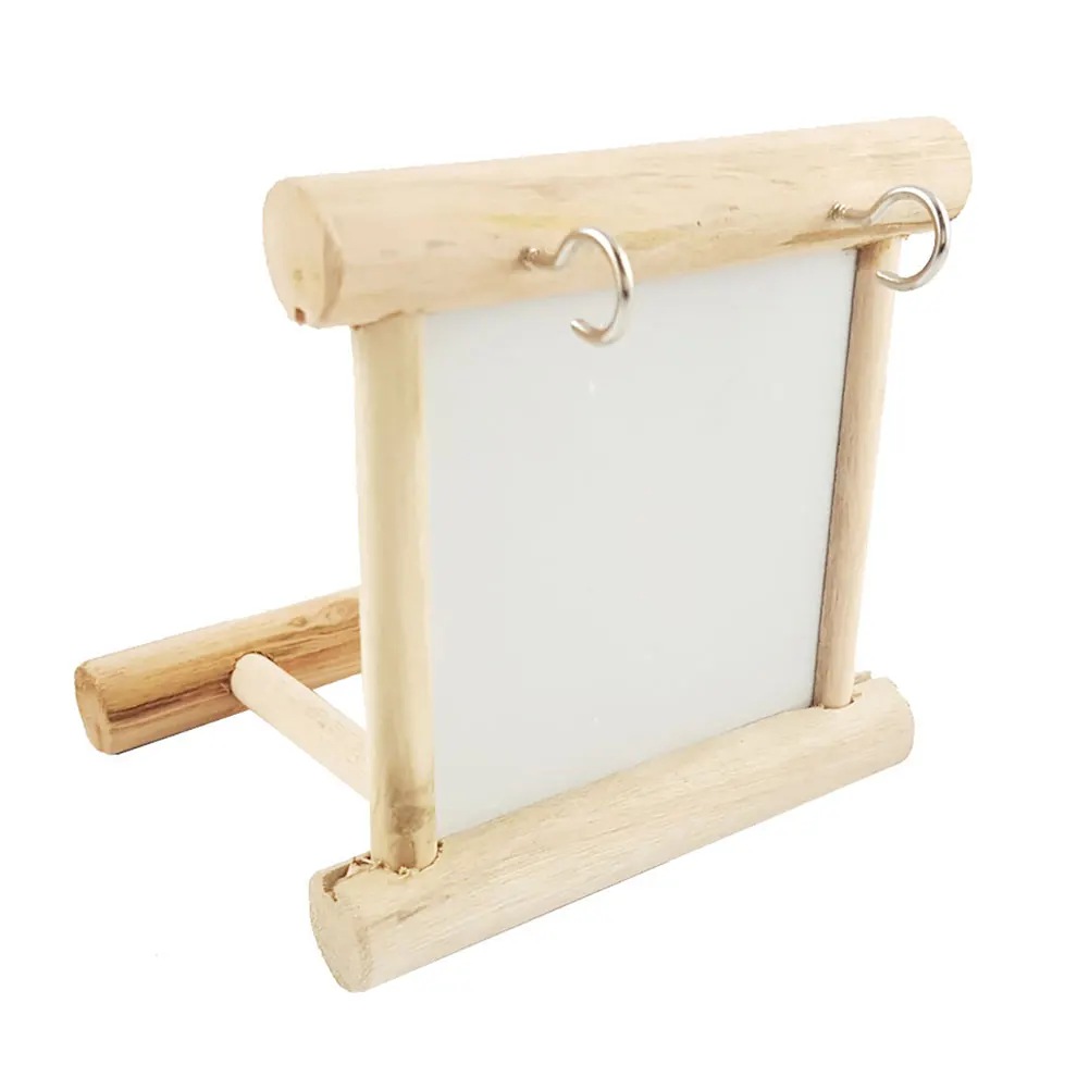 Espejo de madera para pájaros, juguete interactivo con perca para loros pequeños, periquitos, cacatúas, accesorios para jaula