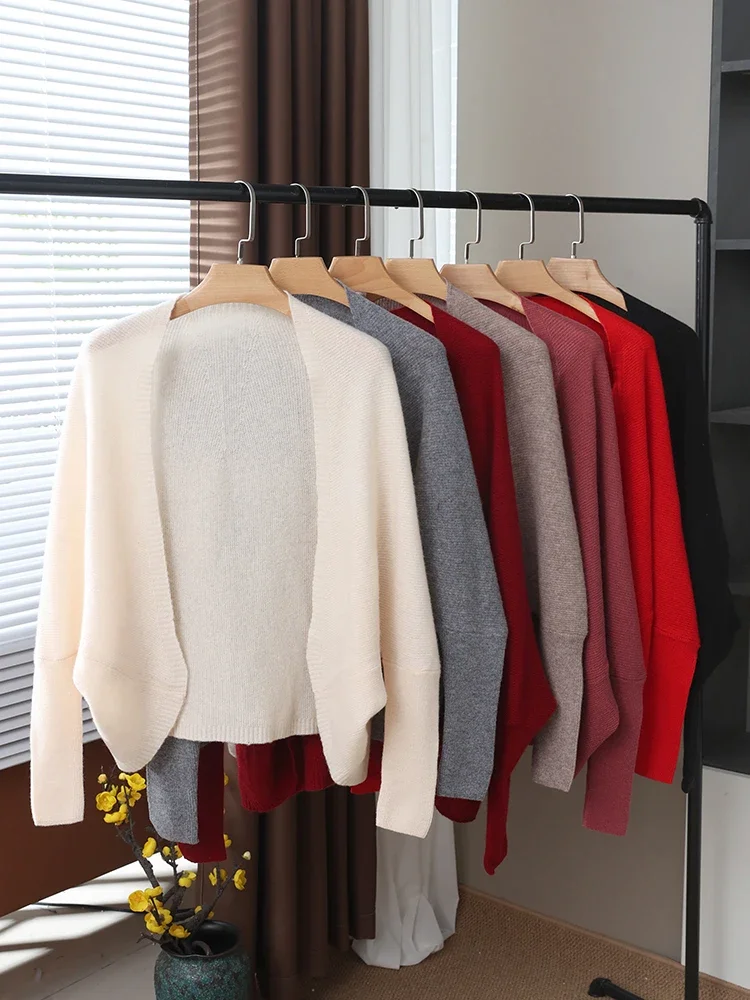 2024 Oversize 100% Wool Knitted Shawl Poncho Old Money Style Women Cape Thick Casual Soft Warm Cappa Cozy Winter Cardigans