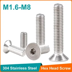 Hex Countersunk Screw M1.6 M2 M2.5 M3 M4 M5 M6 M8 M10 304 Stainless Steel Hexagon Socket Flat Head Allen Bolts Screws 2-100pcs