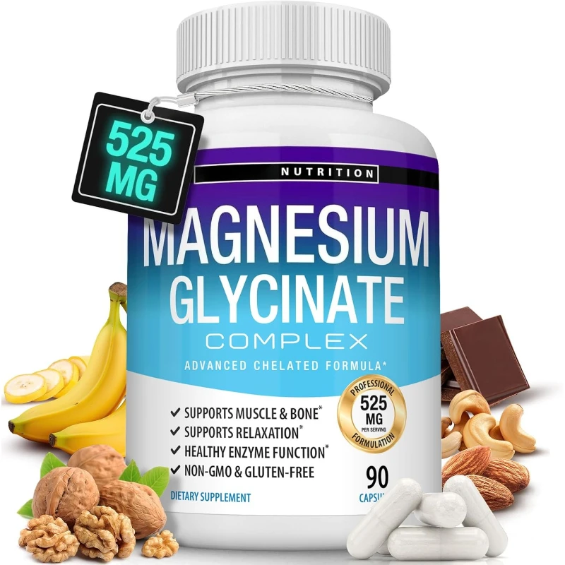 Magnesium Glycinate Supports Muscles, Sleep, Cramps, Recovery Bisglycinate Complex Chelated Magnesium Supplement