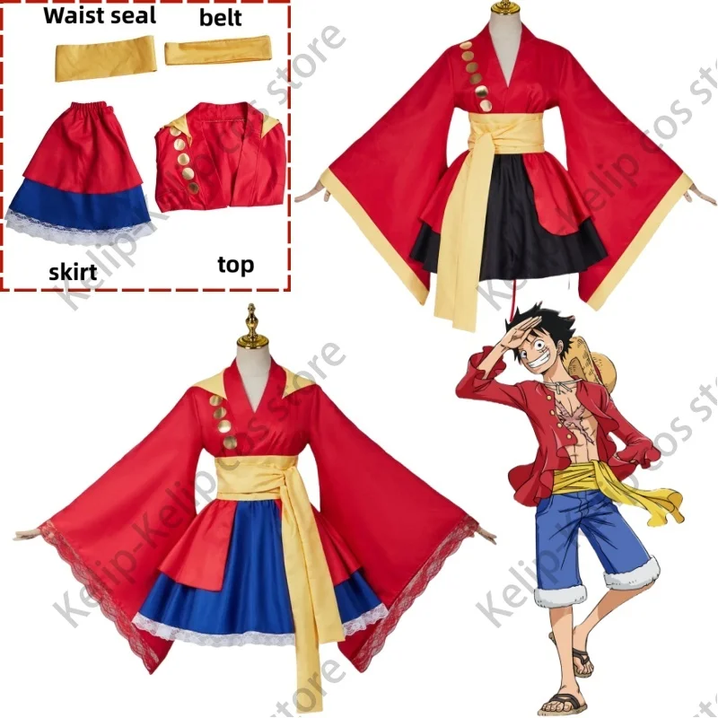 

Anime Monkey D. Luffy Cosplay Costume Straw Hat Boy Female Red Skirt Lolita Maid Attire Adult Woman Sexy Kawaii Carnival Suit