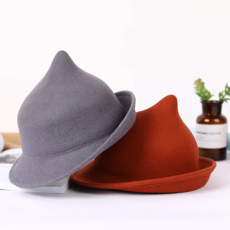 European American Magic Hat, Felt Witch Hat for Halloween Stage Costume, Rolled Brim Wool Witch Cap 54-57cm
