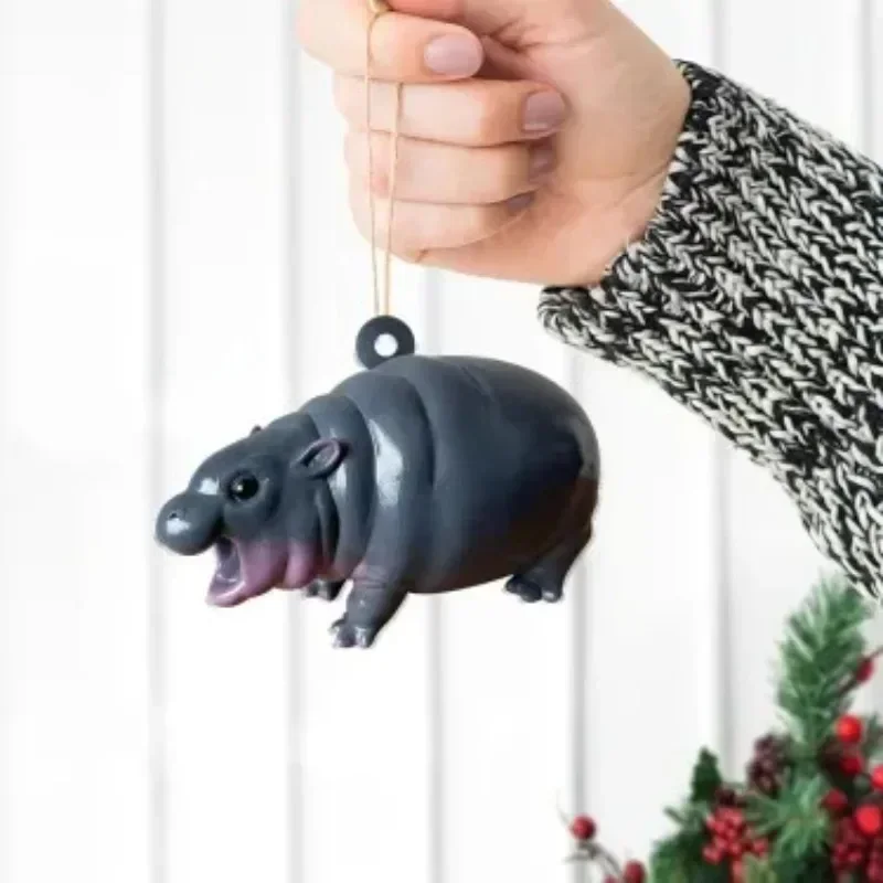 Moo Deng Baby Pygmy Hippo Collectible Angry Moo Den Hippo Christmas Tree Hanging Cute Hippo Baby Moo Den 3D Flat Ornament