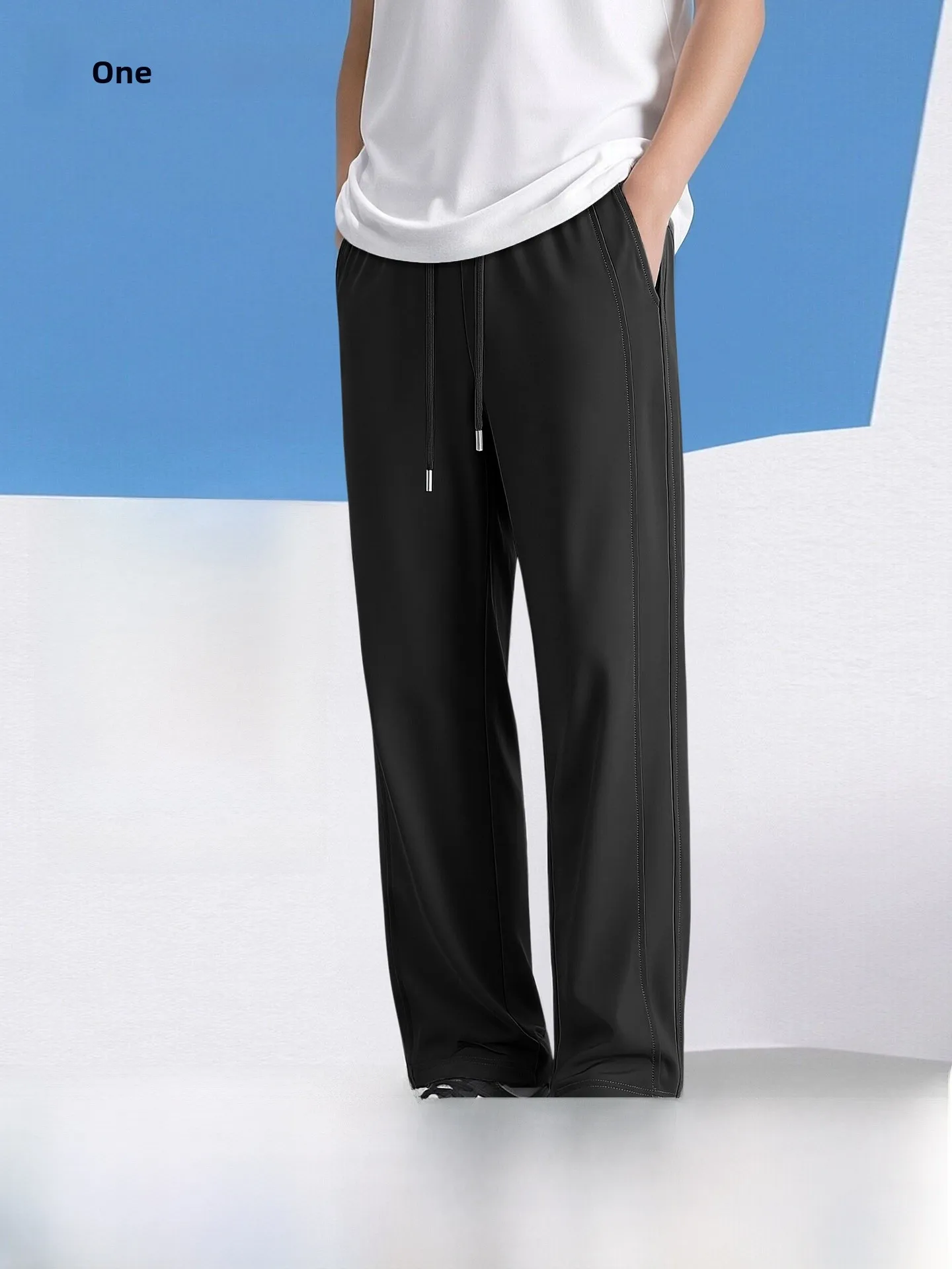 

Qui Dry Ice Silk Loose Fit Men's Sport Pants Summer Thin Bla Casual Straight Leg Trousers Comfortable Breathable Summer Wear