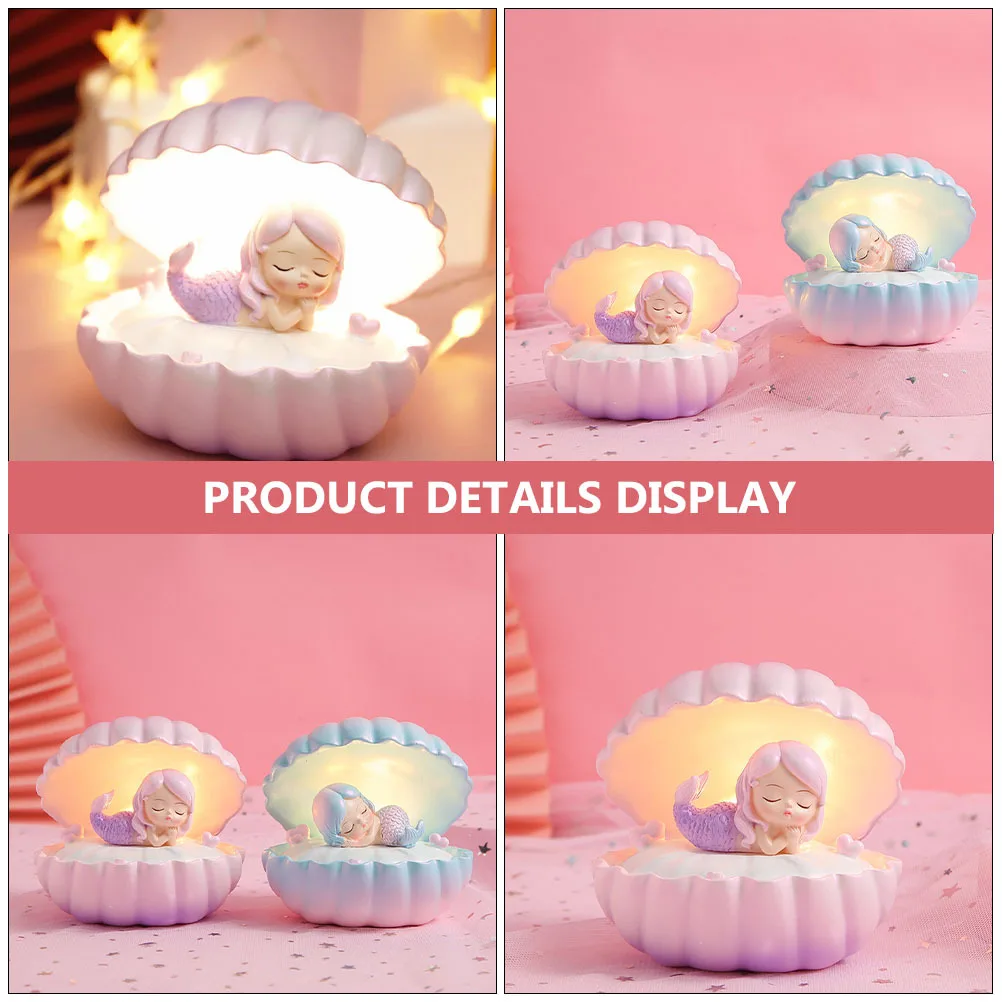1Pcs Creative Small Night Lamp Shell Resin Craft Night Light Desktop Ornament Decorative Bedside Shell Mermaid Lamp