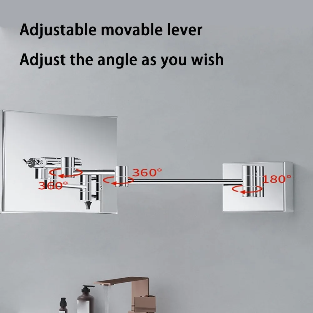 8-Zoll-Wand-Make-up-Spiegel mit quadratischem LED-Beleuchtung und 3-facher Vergrößerung und Ein-/Aus-Schalter für Schönheit und Rasur