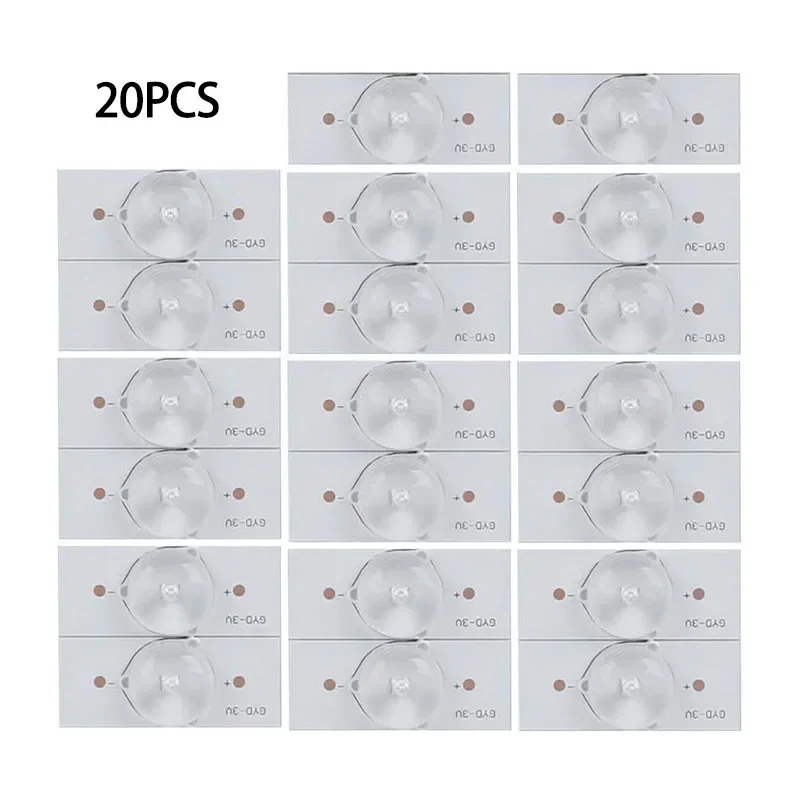 20pcs SMD LED Lens Board Lamp Beads with Fiberglass Lens 3V Cable for LED TV Repair