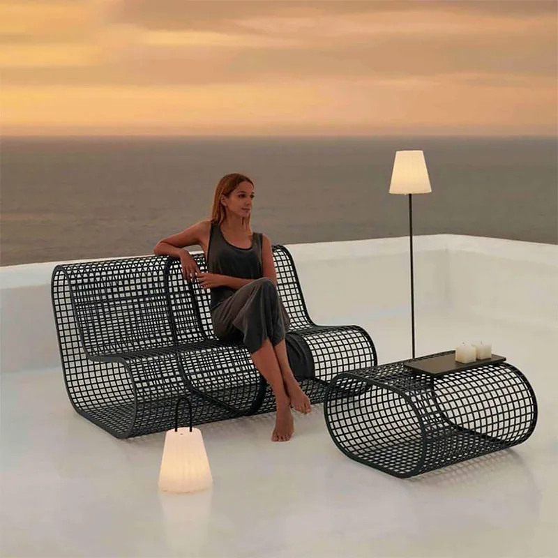 

Outdoor sofa Internet celebrity model room courtyard aluminum alloy sofa rope weaving combination open-air homestay hotel villa