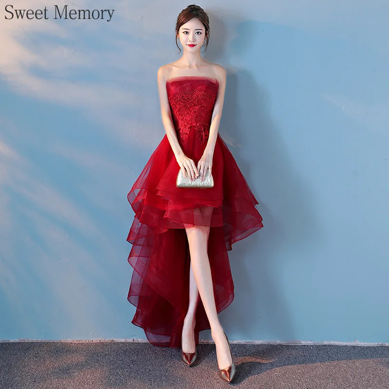 Customized High Low Bridesmaid Dresses Sweet Memory Elegant Women Prom Gown A-Line Strapless Formal Evening Party Dress
