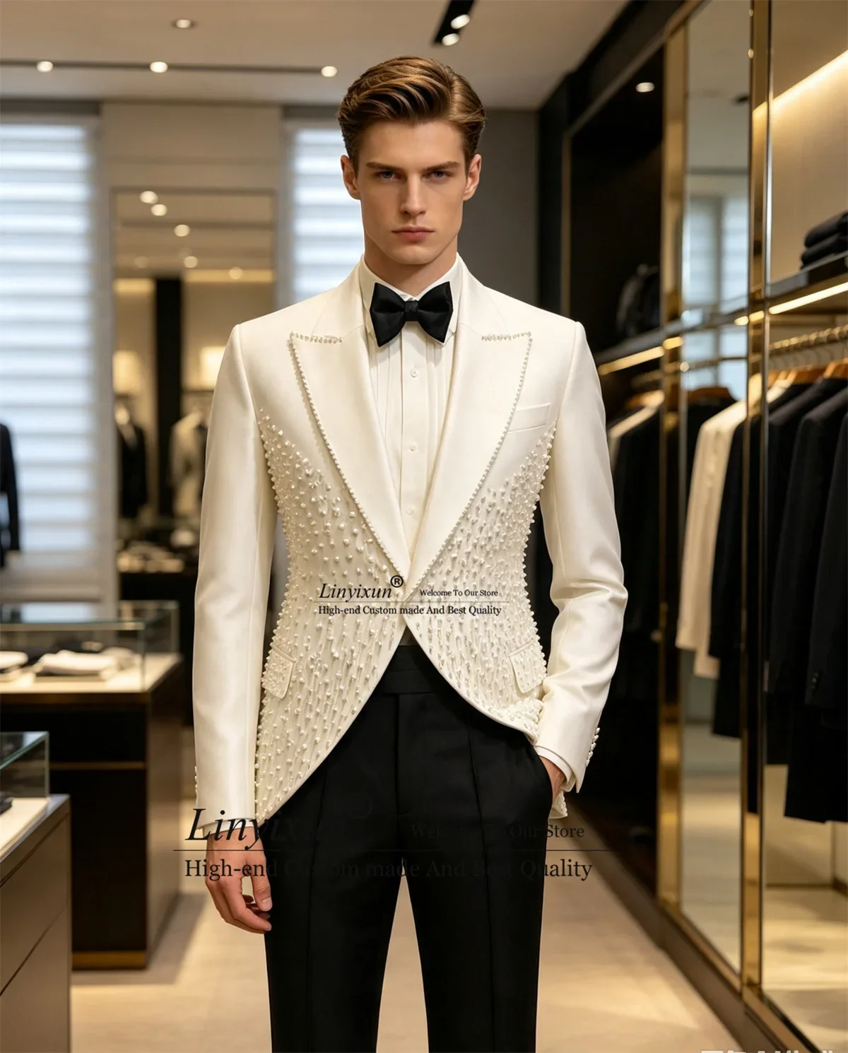 Luxury Rhinestone Crystals Men Suit Customized Groom Party Male Blazers 2 Piece Sets Tuxedo Sequins Party Wedding Ropa Hombre
