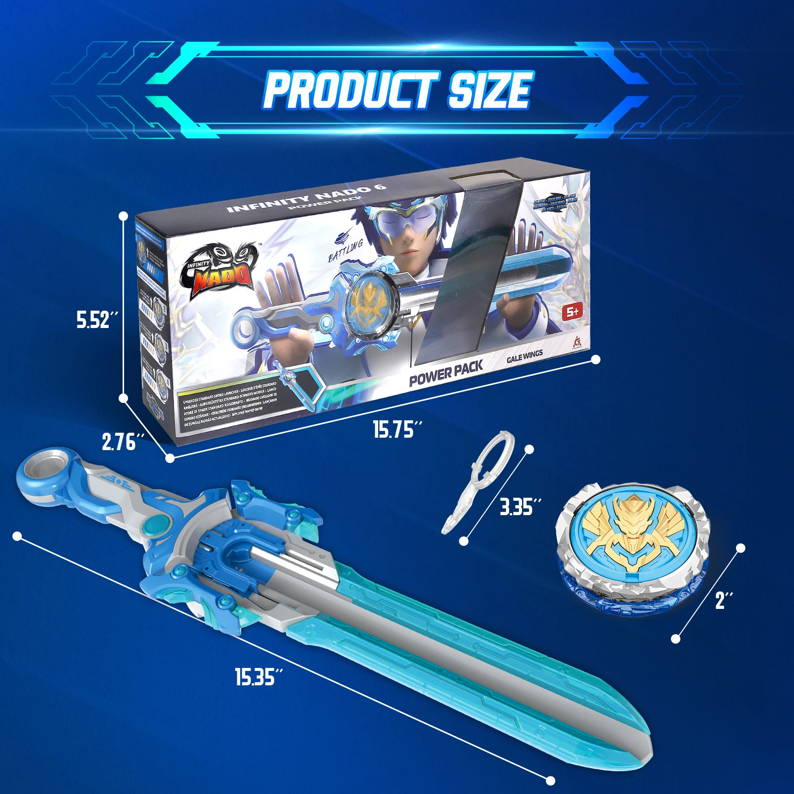 Infinity Nado 6 Power Pack - Spirit Wind Panda Upgraded Metal Spinning Top Gyro ,39cm Sword Launcher Kid Toy Birthday Gift