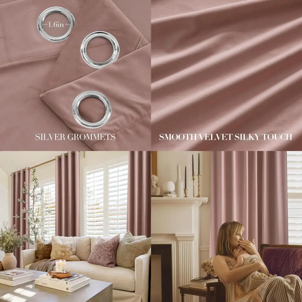 

90 пыльно-розовых бархатных штор - мягкие, затемняющие в помещении, энергосберегающие для дома, 2 панели, W52