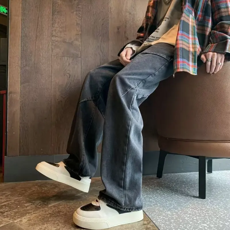 

Модные мужские джинсы свободного кроя больших размеров, повседневные прямые джинсовые брюки с высокой талией, осенние модные джинсы больших размеров Ins Sle Jeans