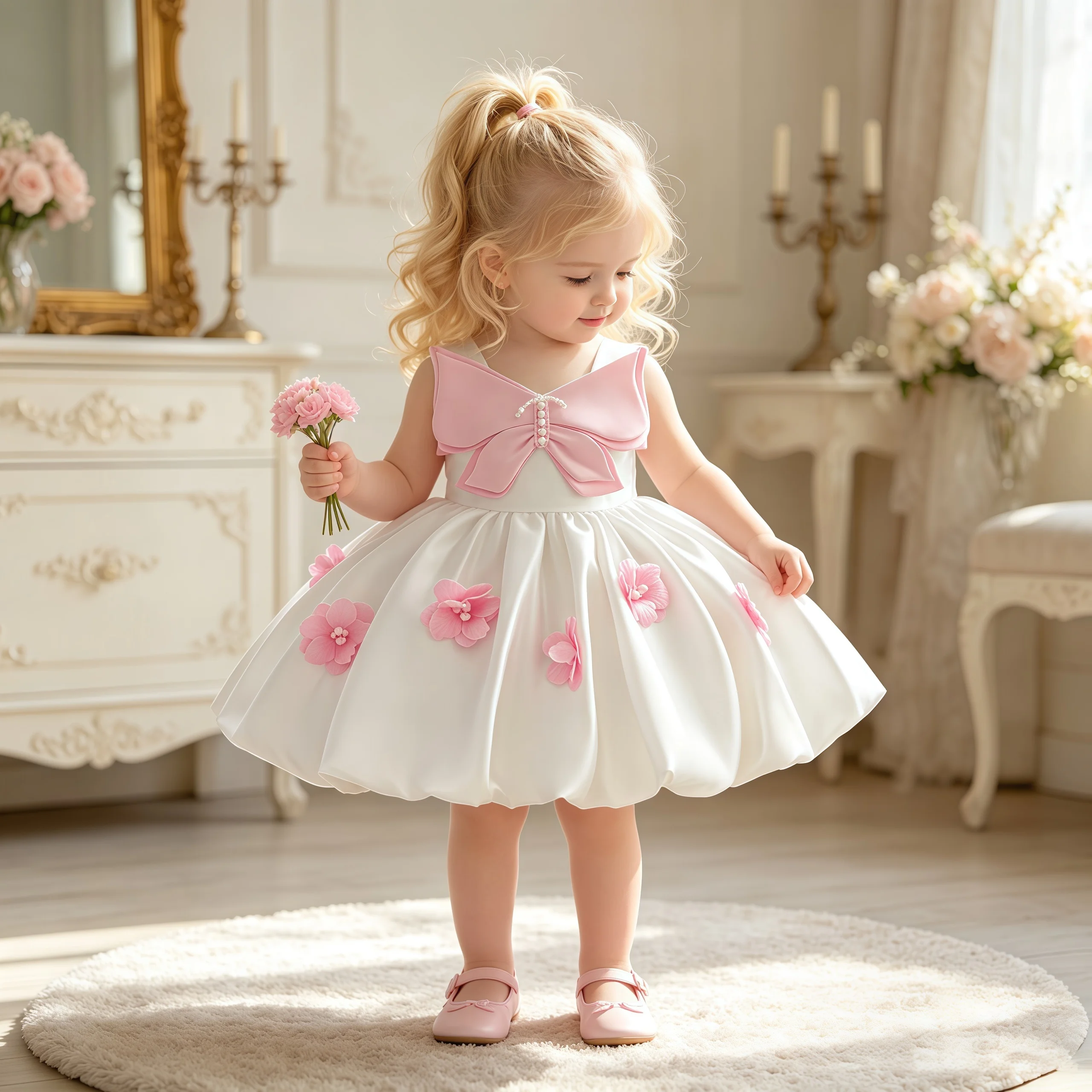 Toddler Flower Baptism Party Girls Dress Wedding Costume Elegant 1st Birthday Princess Bridesmaid Girl Dress Banquet Kids Clothe