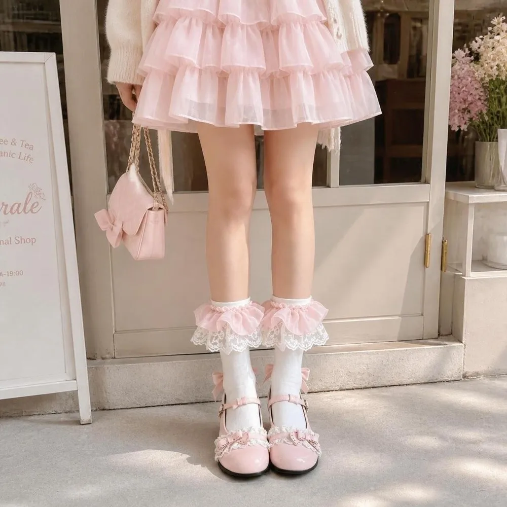 Comfortable Tube Lace Socks Lolita JK Ruffle Women's Mid-calf Socks Cotton Lolita Socks Daily