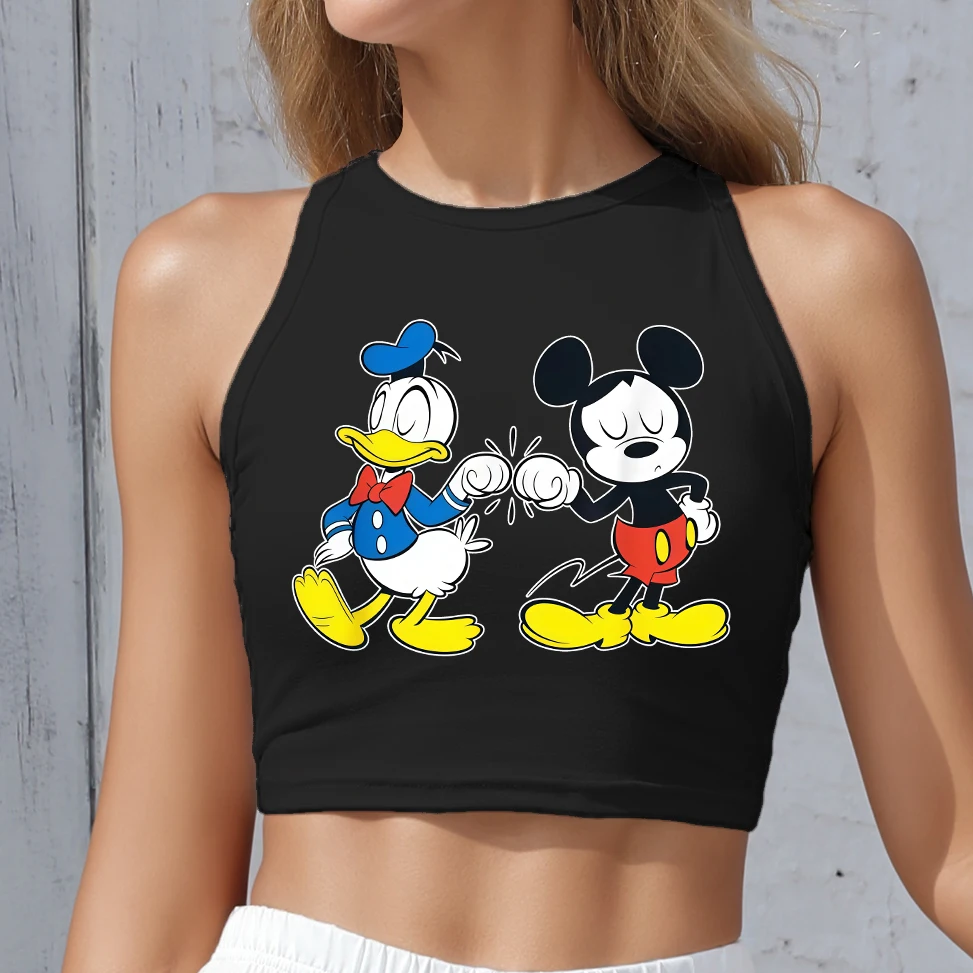

Mickey Mouse Tops for Woman T Shirt Kawaiii Disney Funny Cartoon Tank Top Fashion Female Black Sleeveless Streetwear Summer