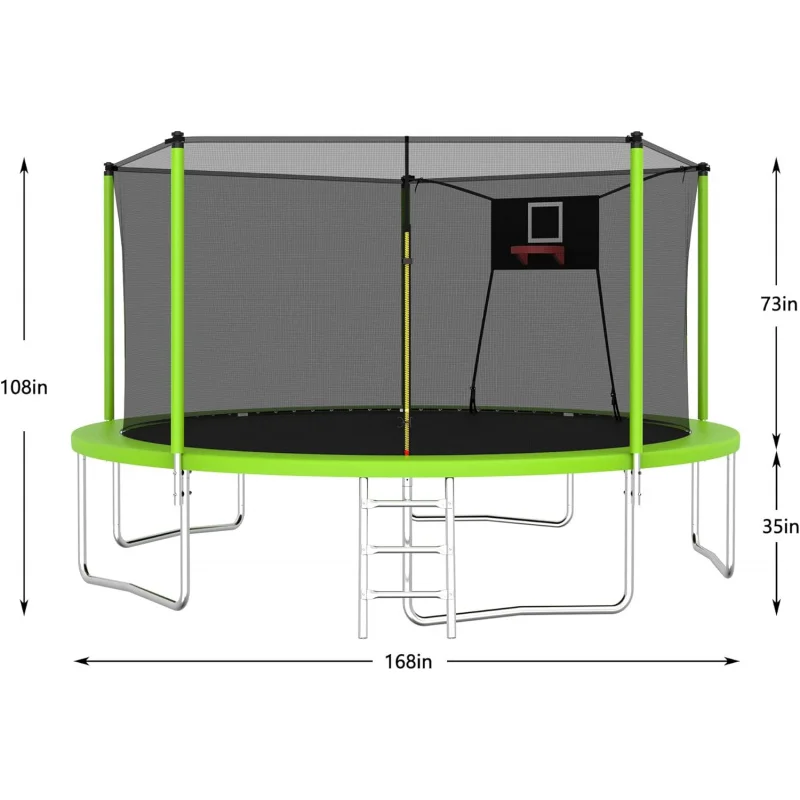 1000 LBS 14FT Outdoor Trampoline with Basketball Hoop & Safety Enclosure Net -ASTM Approved, Backyard Trampoline, Recreation