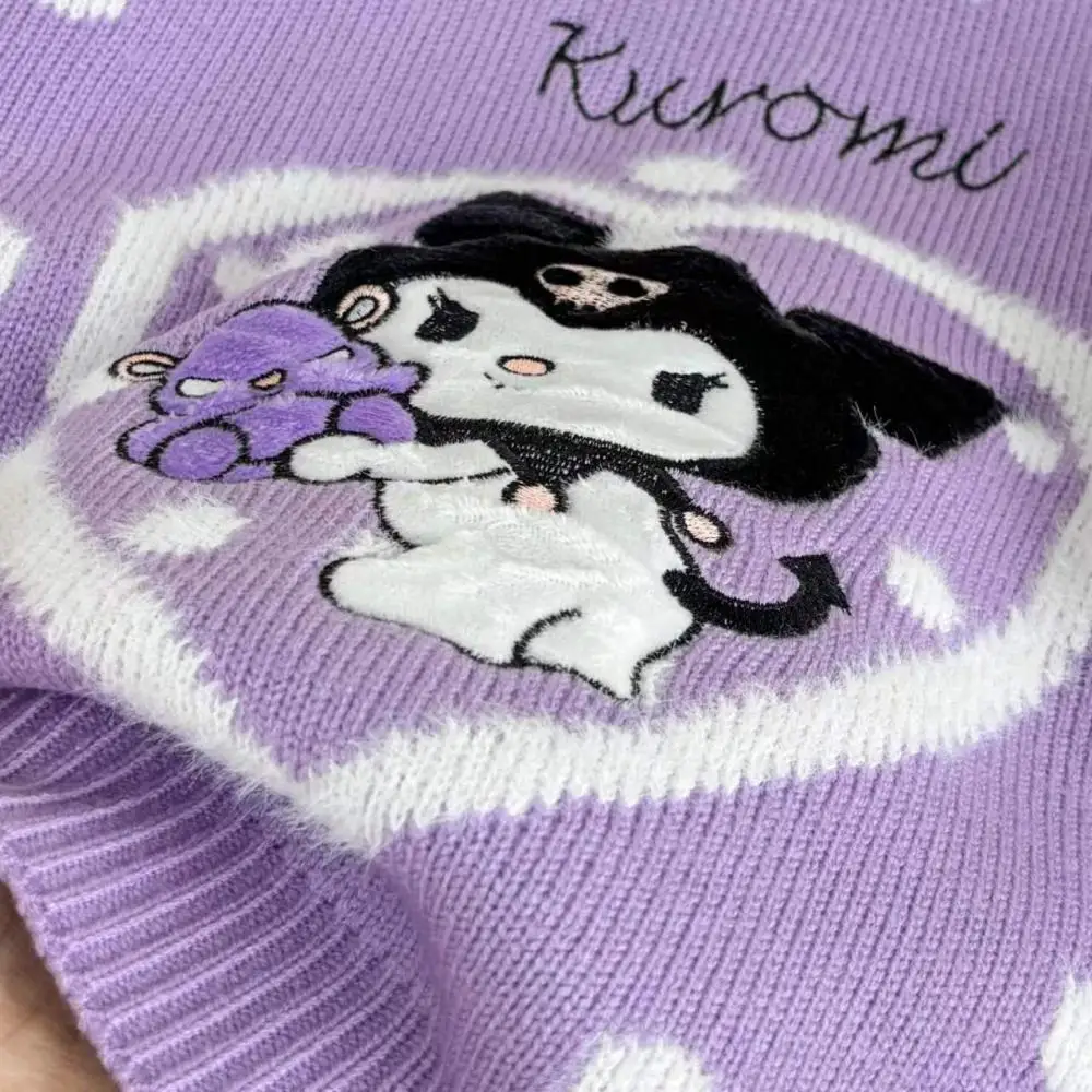 Anime Kuromi Sanrios Kid Sweater Autumn Winter Kawaii Knit Sweater Cartoon Children's Round Neck Pullover Warm Bottoming Sweater