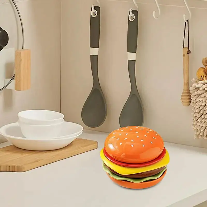 Plates And Bowls Sets Hamburger Plate Set 6-Layer Stackable Kitchen Dinnerware Burgers Shape Side Dishes Dessert Tableware For